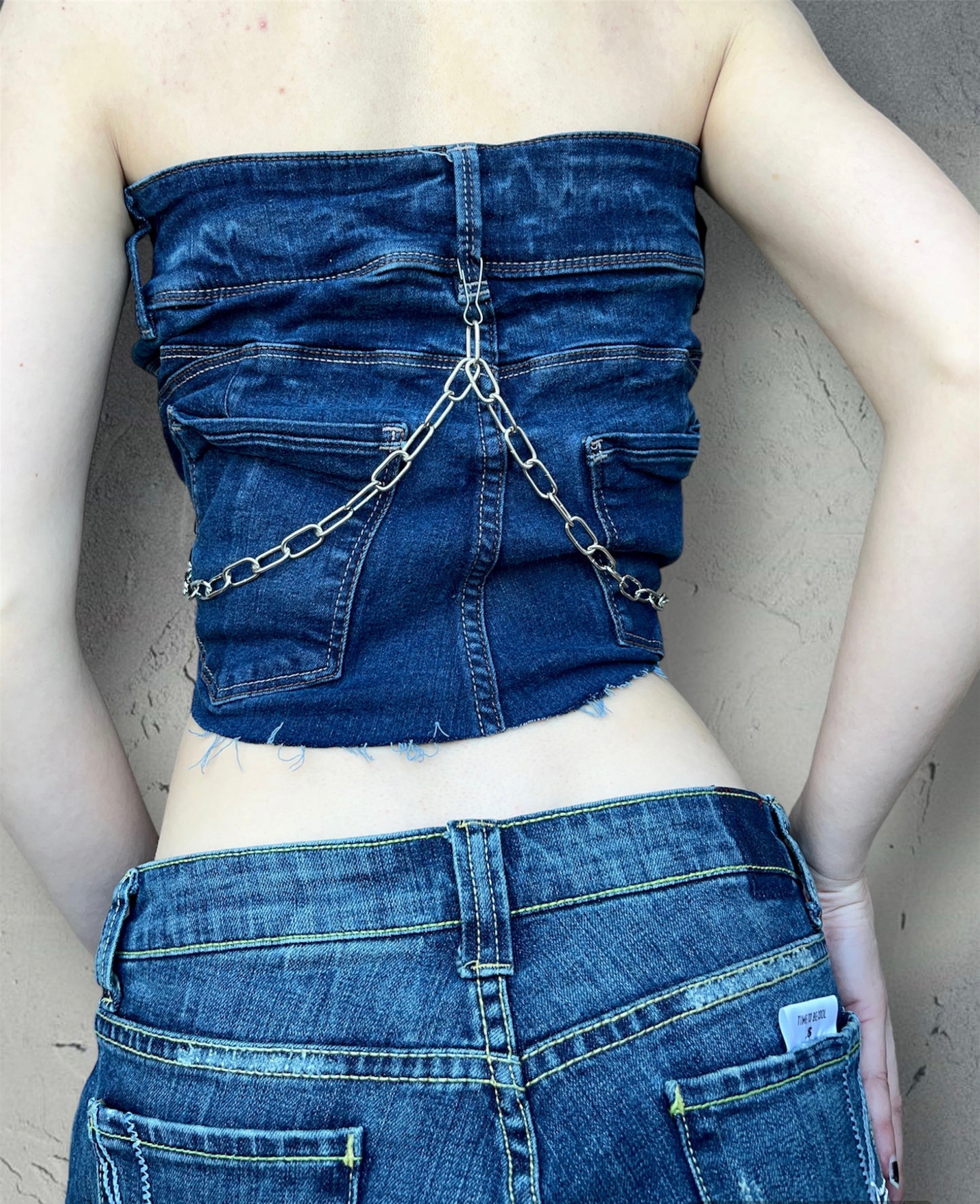 Denim top with chains