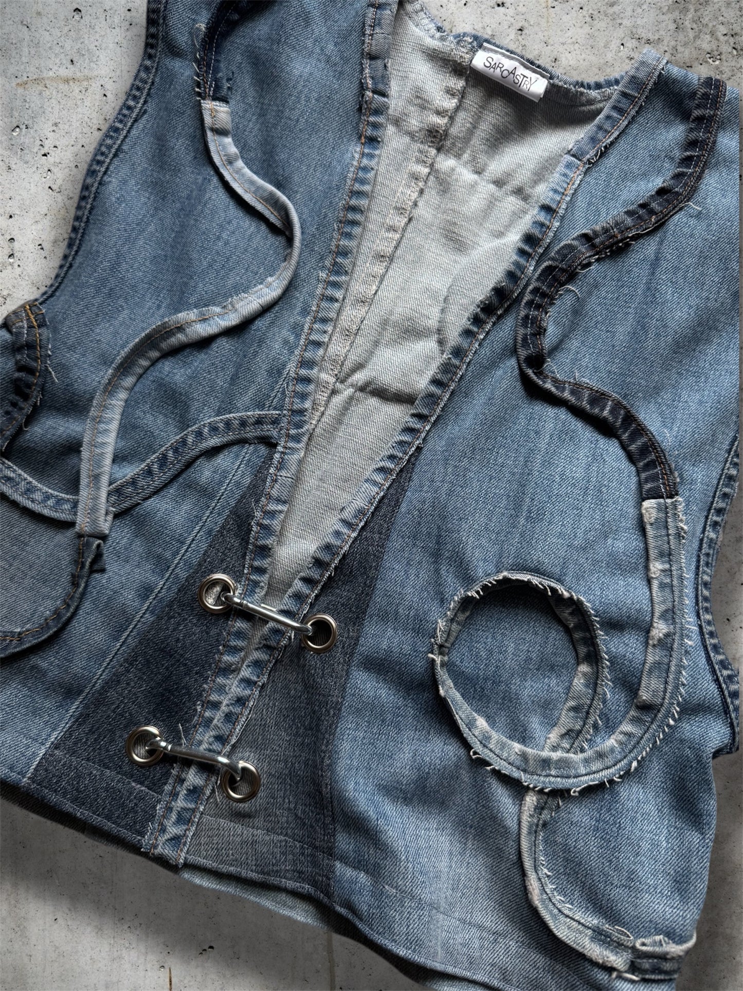 Repurposed blue denim vest - short