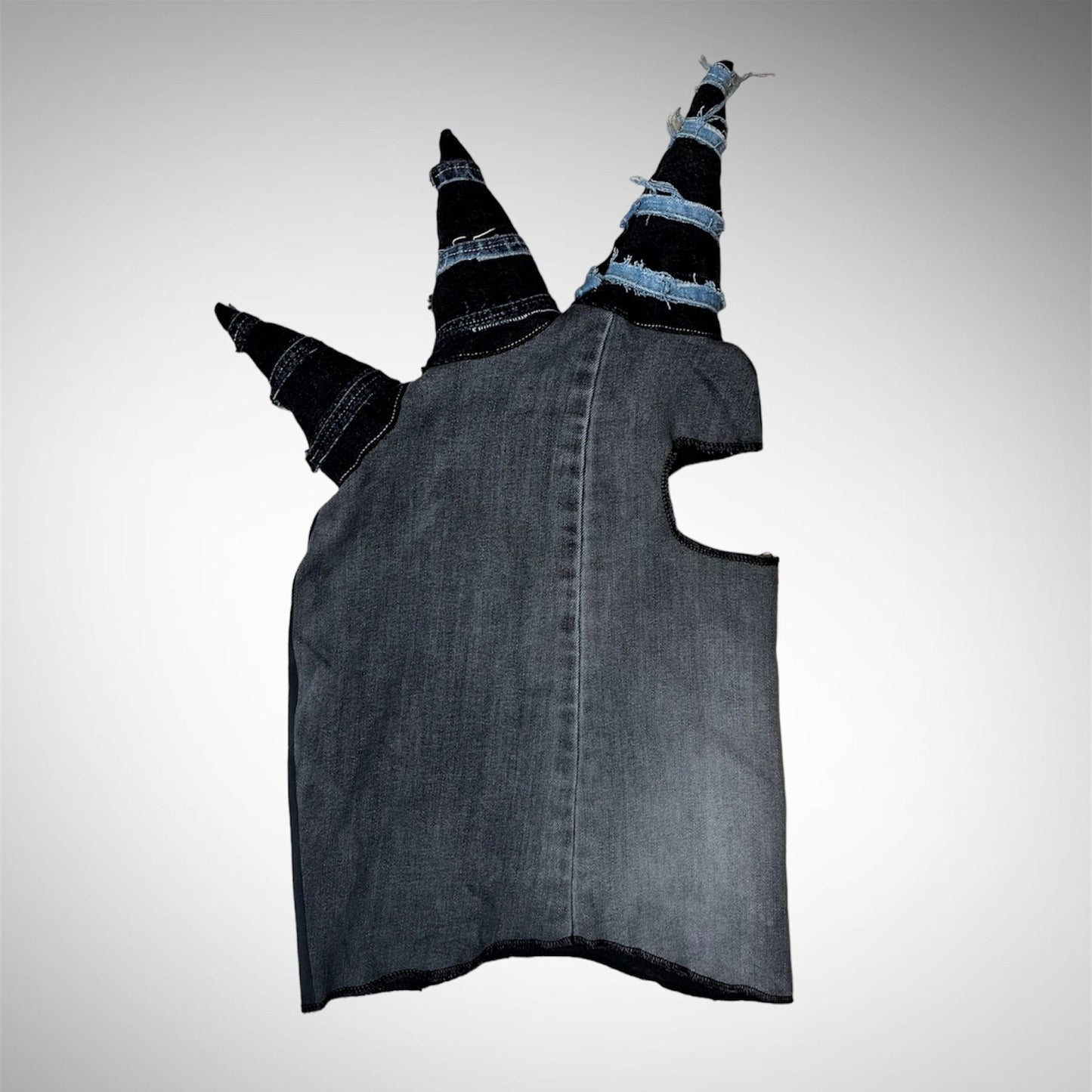 Denim balaclava with spikes/up-cycled denim piece/