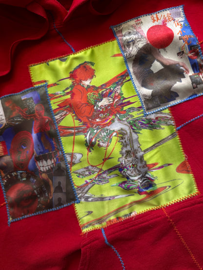 “George” red hoodie with stitched art