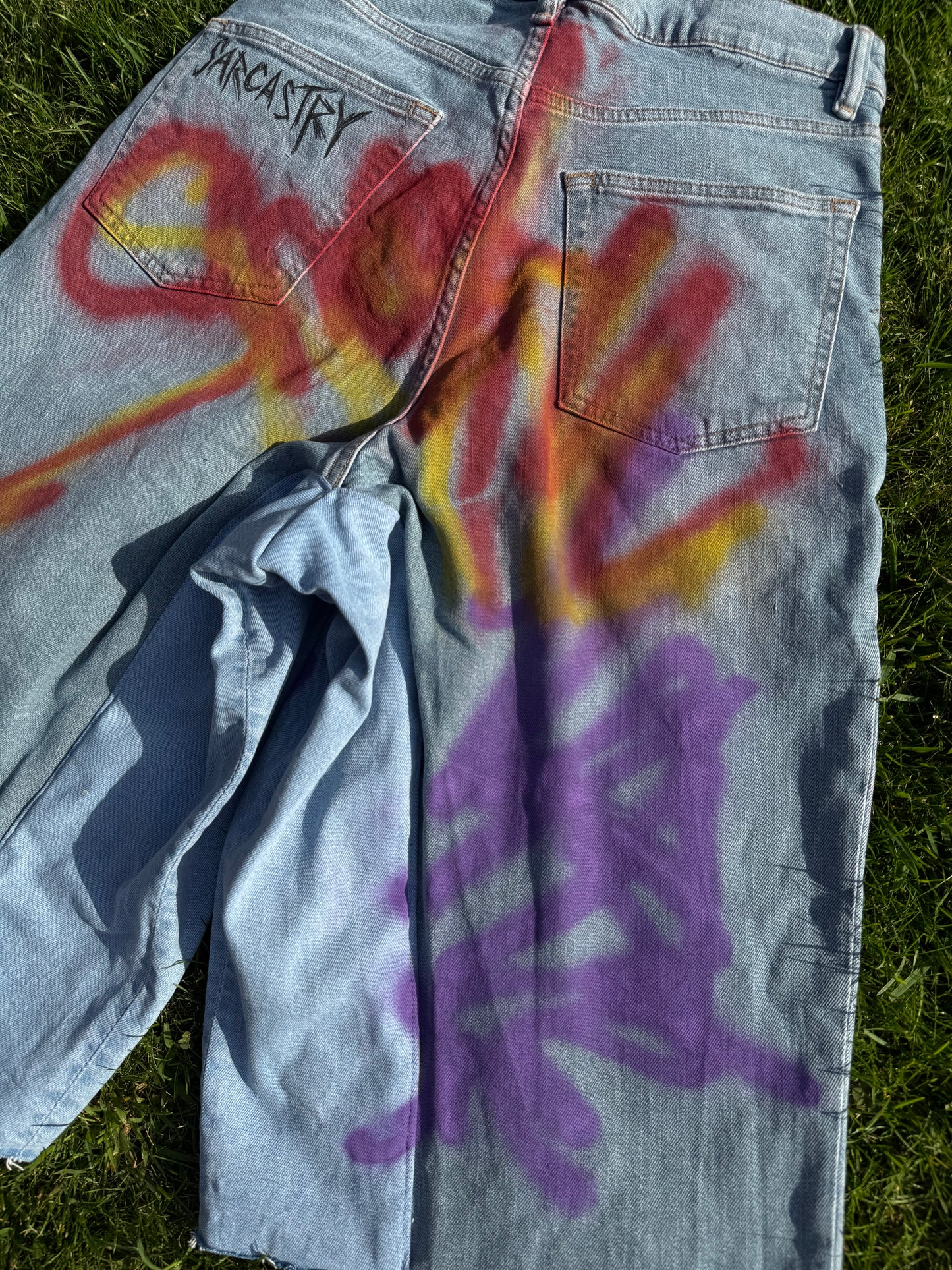“Skater punk” 1/1 upcycled hand painted jorts