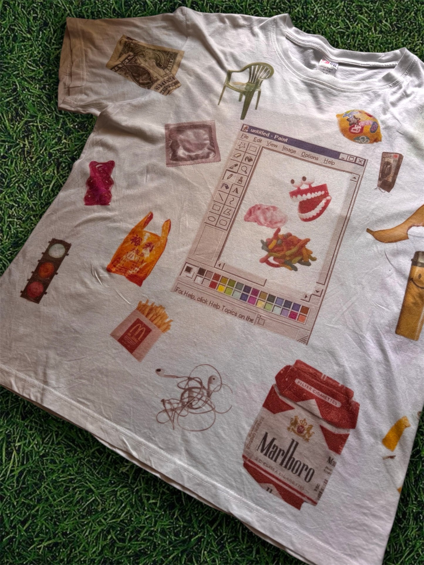 “Lunch” 1/1 upcycled white T-shirt
