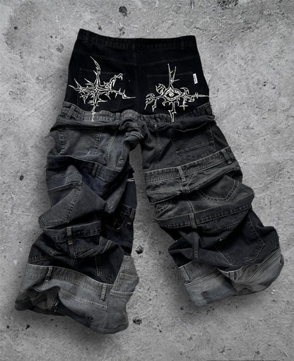 “Enchanted” 1 of 1 baggy draped jeans with 3D designs