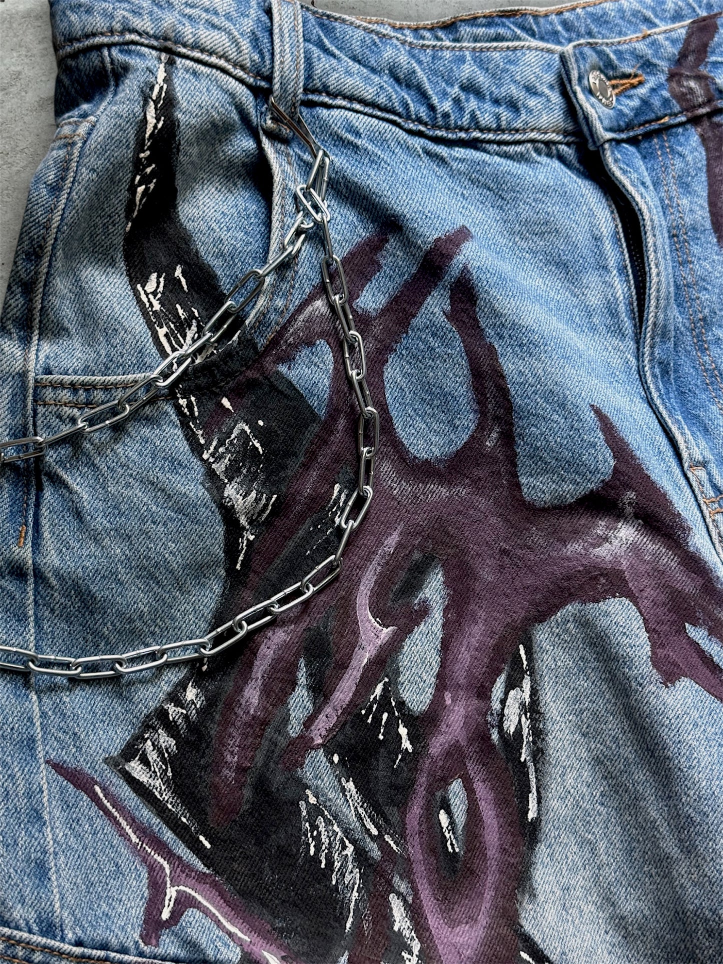 1/1 blue upcycled hand painted jorts