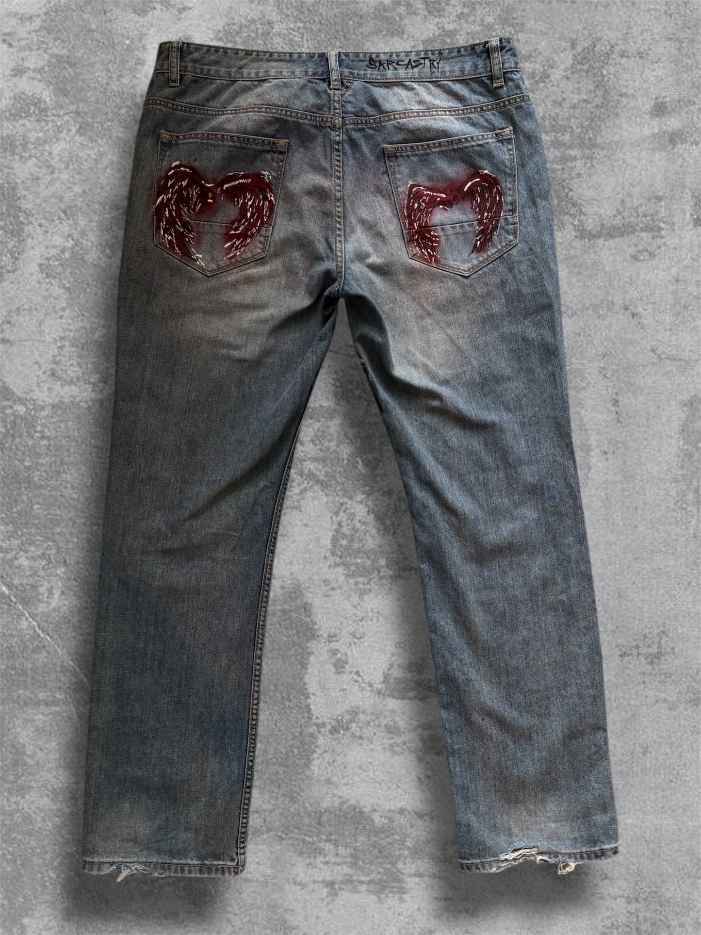 “Wings” Hand painted blue jeans