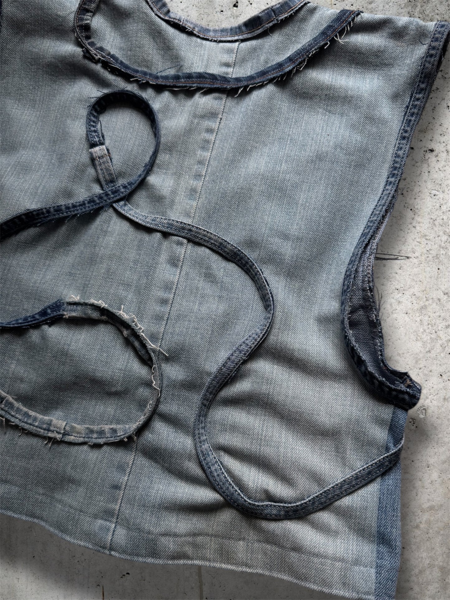 Repurposed blue denim vest - short