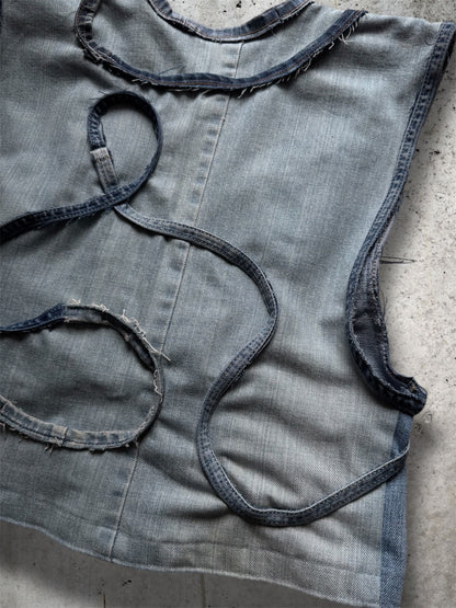 Repurposed blue denim vest - short