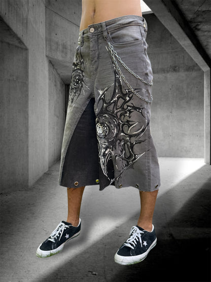 “Sharpeye” upcycled hand painted jorts
