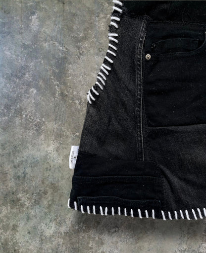 Upcycled denim top with print and embroidery