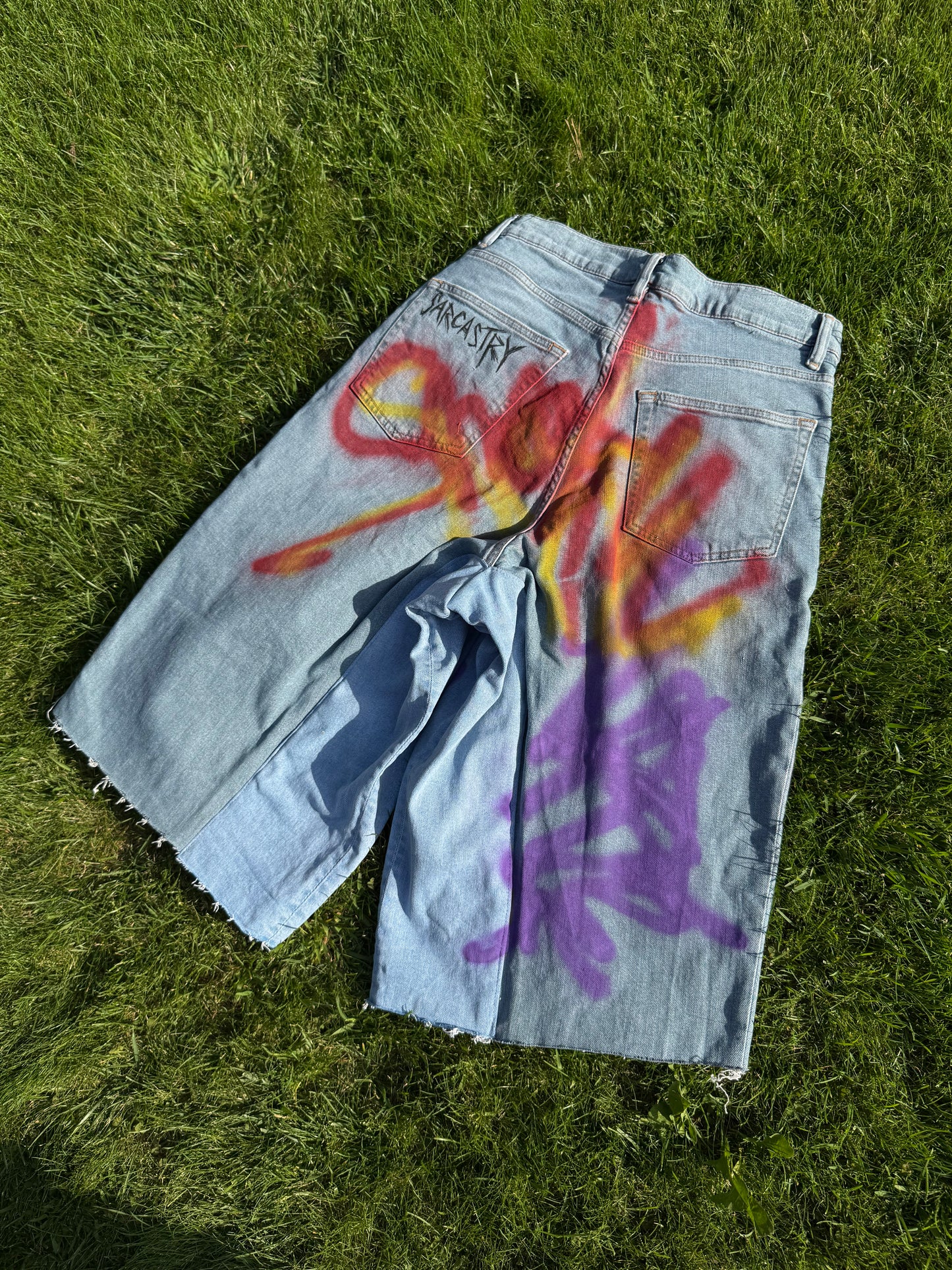 “Skater punk” 1/1 upcycled hand painted jorts