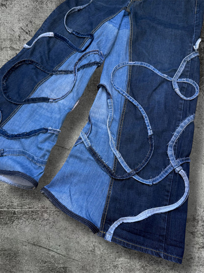 Baggy wide leg jeans with stripes