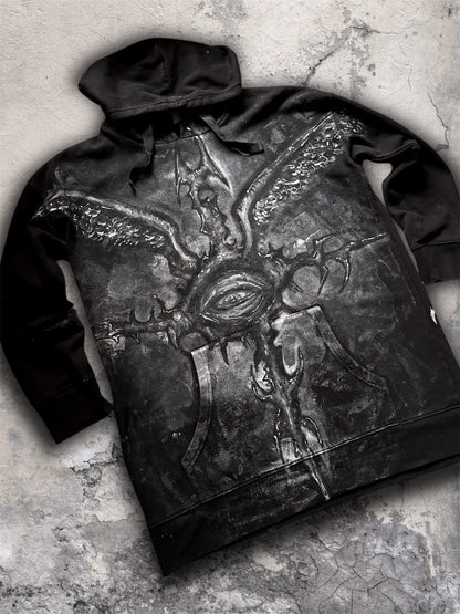 “Eye contact” hand painted black hoodie