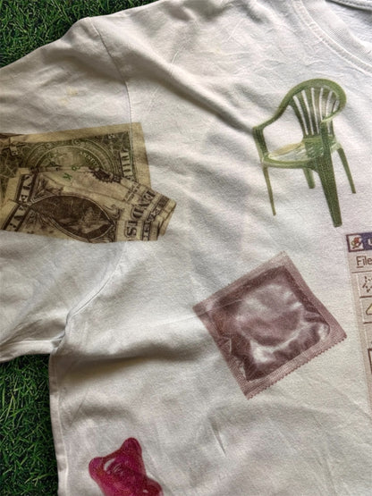 “Lunch” 1/1 upcycled white T-shirt