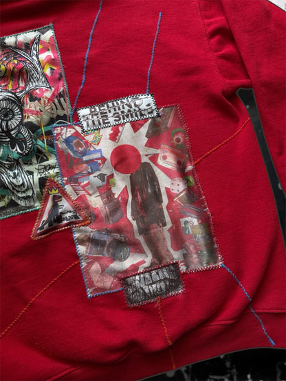 “George” red hoodie with stitched art