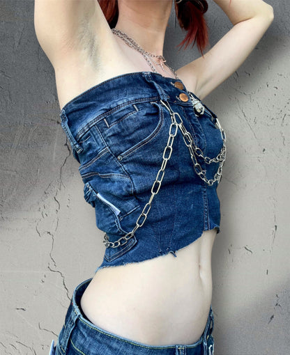 Denim top with chains