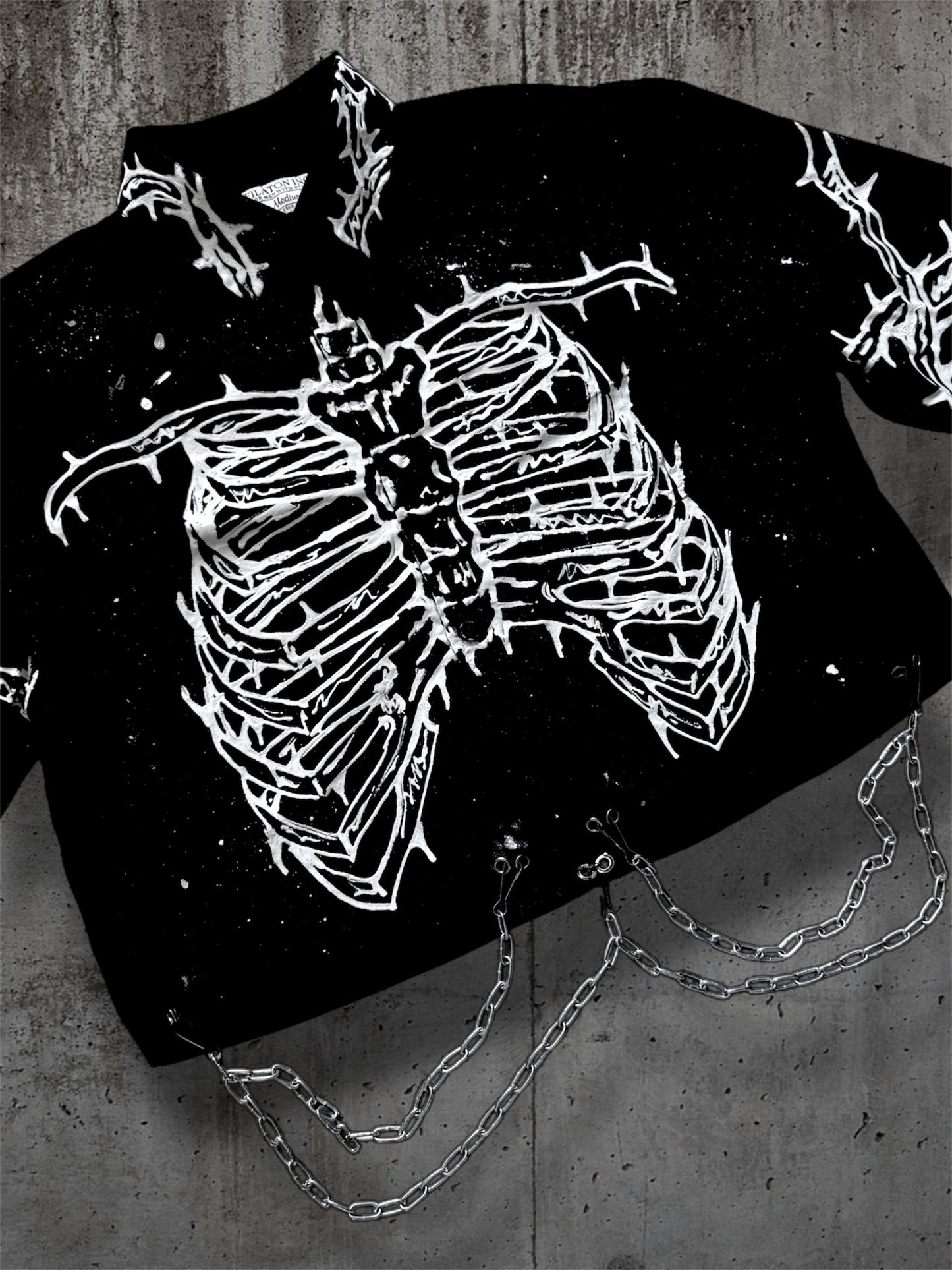 Cropped hand painted black shirt with chains “RIBS”