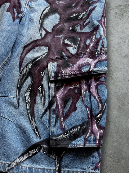 1/1 blue upcycled hand painted jorts