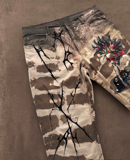 “Skull punk” bleached hand painted trousers
