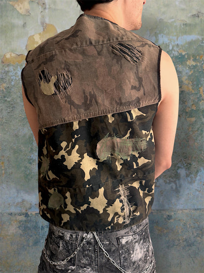 Camouflage upcycled denim top