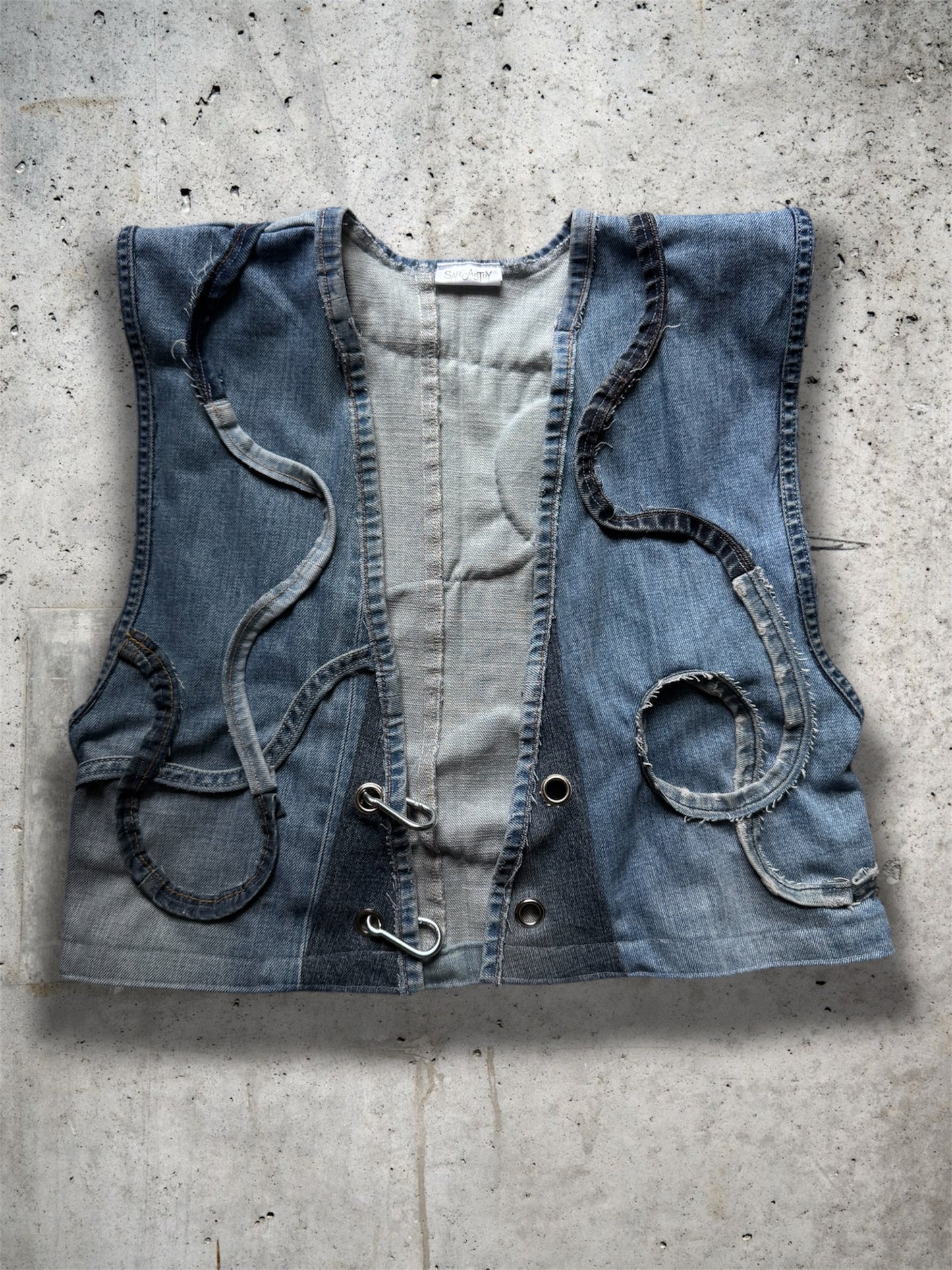 Repurposed blue denim vest - short
