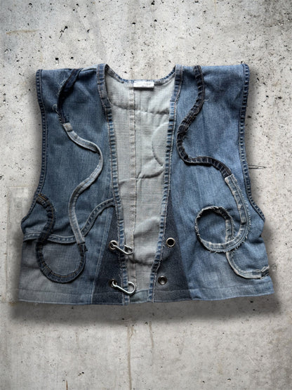 Repurposed blue denim vest - short