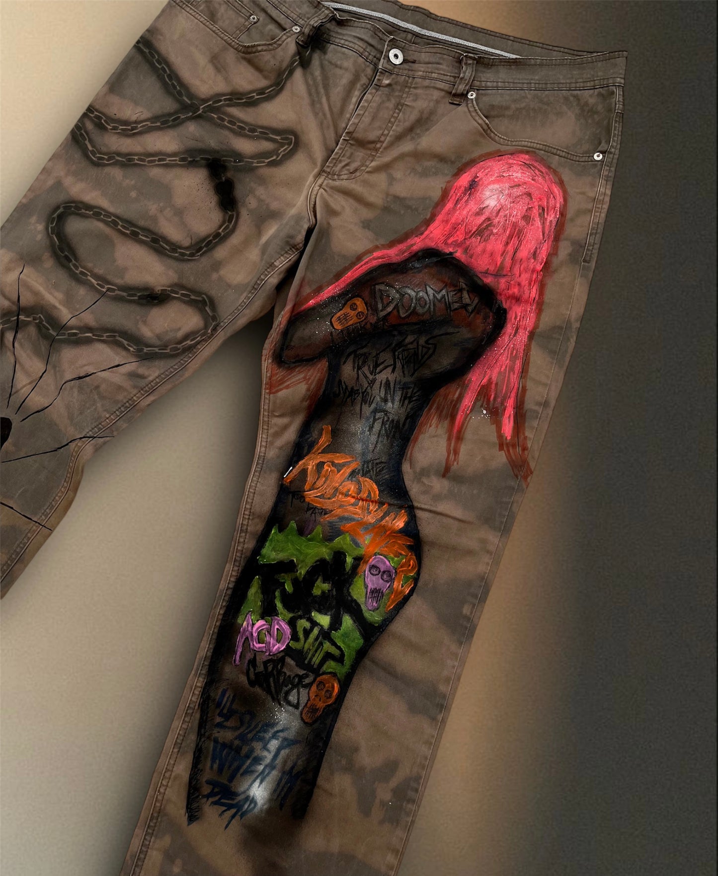 “Kiss the ground” hand painted trousers
