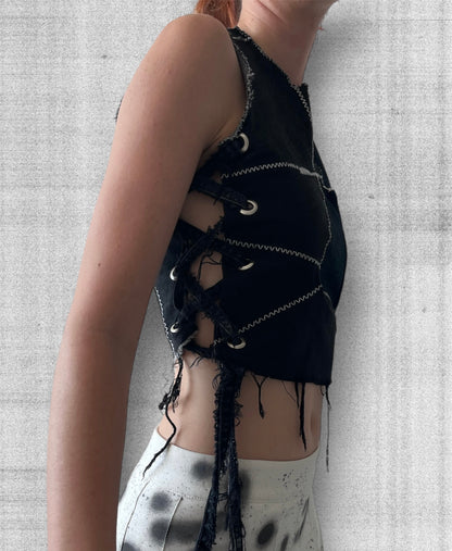 Black denim crop top