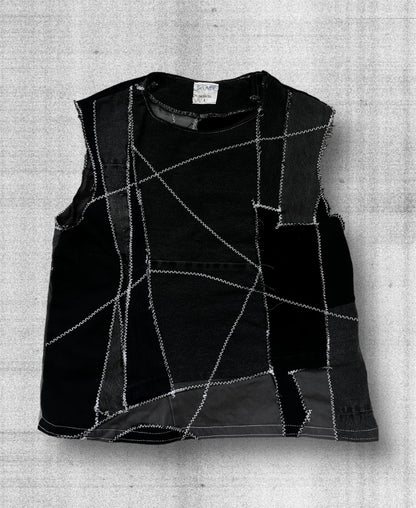 Black denim tank top made of scraps