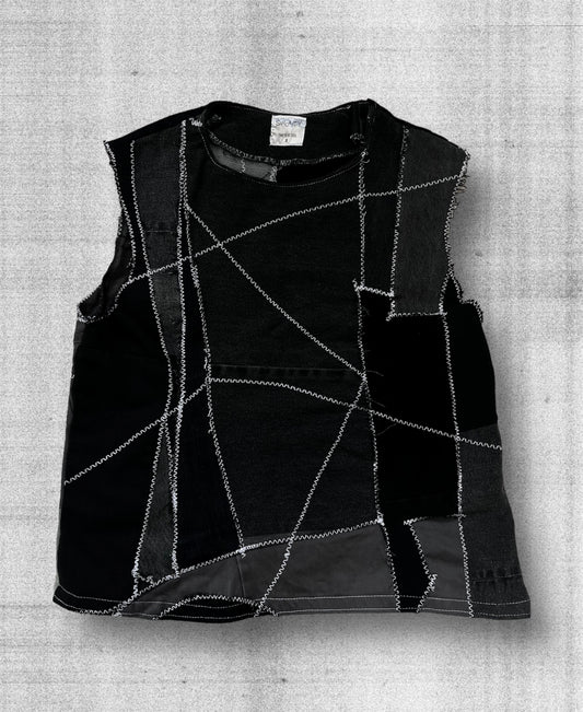 Black denim tank top made of scraps