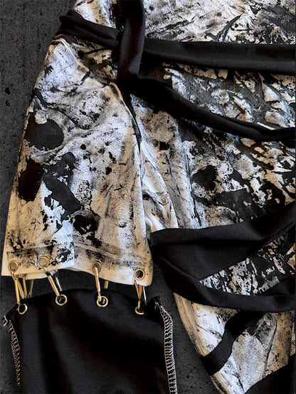 Upcycled black and white cropped T-shirt