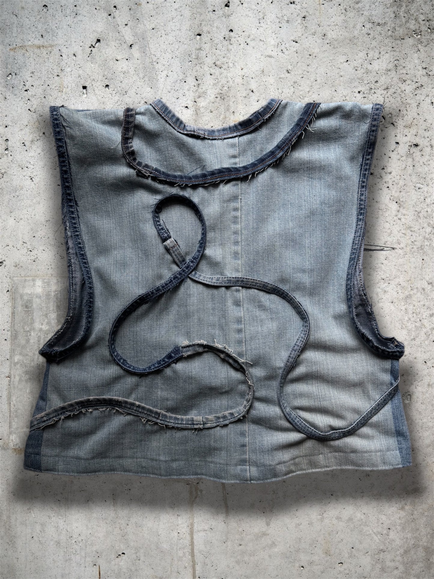 Repurposed blue denim vest - short