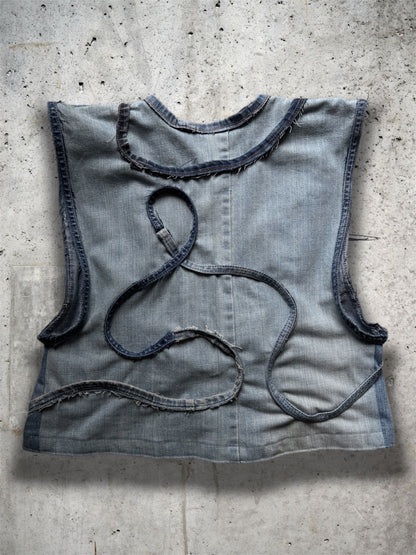 Repurposed blue denim vest - short