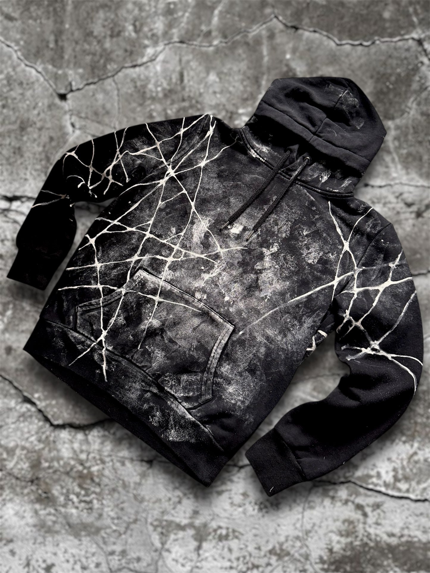 “Webs” hand painted black hoodie