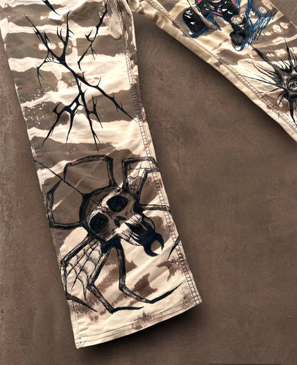 “Skull punk” bleached hand painted trousers