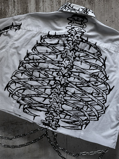 Cropped hand painted white shirt with chains “RIBS”