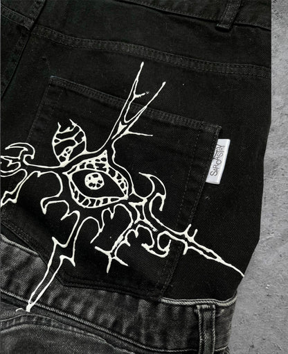 “Enchanted” 1 of 1 baggy draped jeans with 3D designs