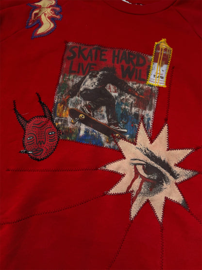 “Say cheese” upcycled red sweatshirt