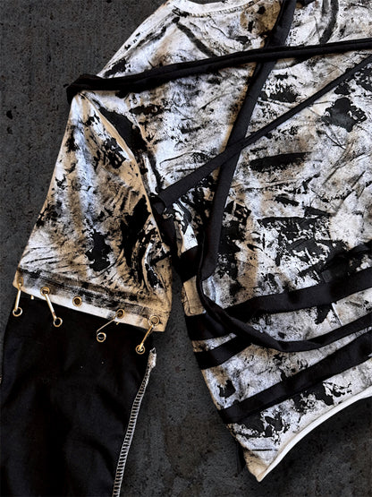 Upcycled black and white cropped T-shirt