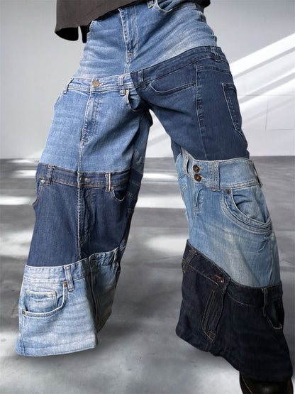 Baggy blue jeans created out of denim jeans tops