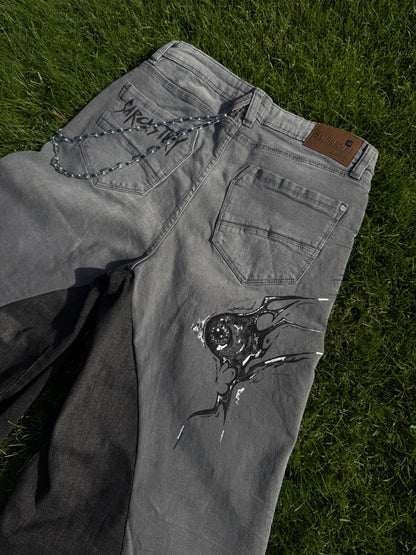 “Sharpeye” upcycled hand painted jorts