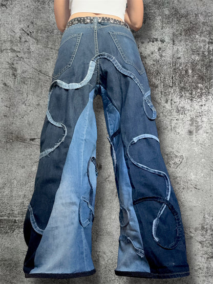 Baggy wide leg jeans with stripes