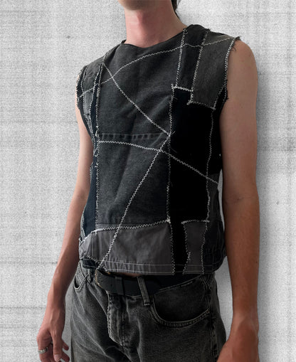 Black denim tank top made of scraps