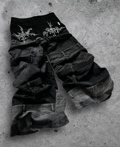 “Enchanted” 1 of 1 baggy draped jeans with 3D designs