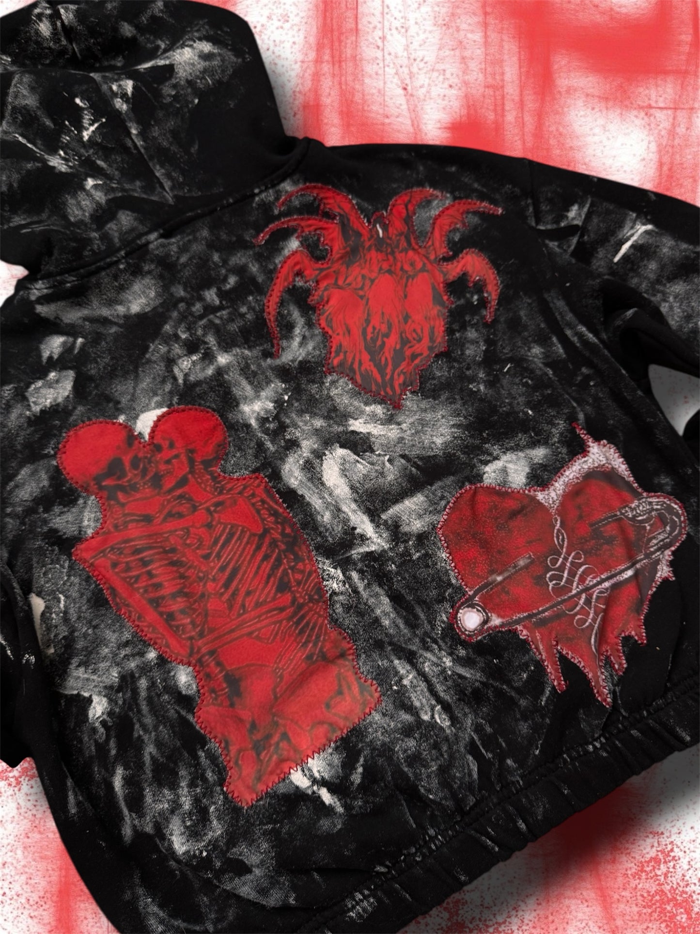 “Bleeding angels” upcycled black hoodie