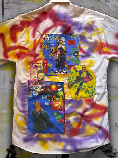 Sprayed light pink shirt with art pictures