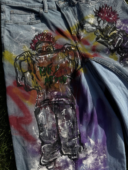 “Skater punk” 1/1 upcycled hand painted jorts