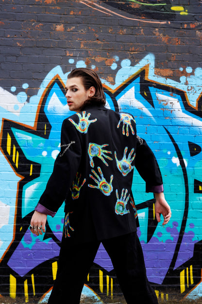 “THE HEAT”- Upcycled sustainable unisex blazer with heat map hands