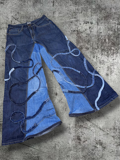 Baggy wide leg jeans with stripes