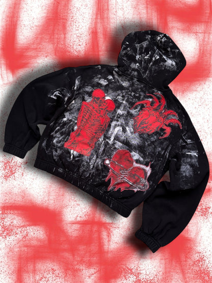 “Bleeding angels” upcycled black hoodie