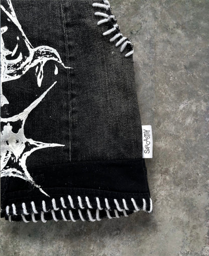 Upcycled denim top with print and embroidery